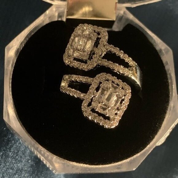 18k White Gold Plated Open Adjustable Silver Diamond Ring - Picture 5 of 5